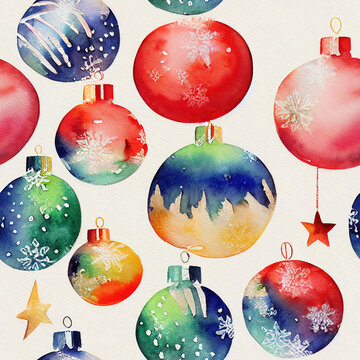 Christmas Wrapping paper - seamless / tileable - A set of christmas baubles ornaments, painted in Watercolour