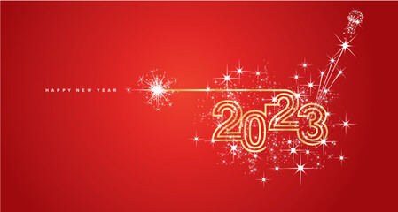 New years eve 2023 compact golden triple line design white sparkle firework champagne open new year eve red vector wallpaper greeting card © simbos