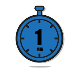 1 minutes timer clock icon flat design isolated on white background. Vector illustration in blue