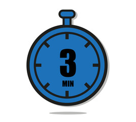 3 minutes timer clock icon flat design isolated on white background. Vector illustration in blue