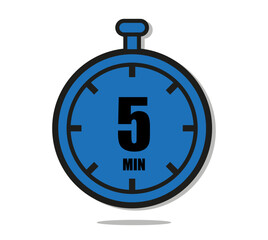 5 minutes timer clock icon flat design isolated on white background. Vector illustration in blue