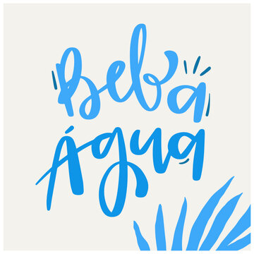 Beba água. Drink water in brazilian portuguese. Modern hand Lettering. vector.