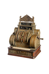 Old-time cash register in a shop. Isolated on white background.