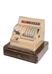 Old-time cash register in a shop. Isolated on white background.