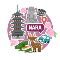 奈良のアイコン　線無し　丸 - obrazy, fototapety, plakaty
