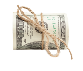 Transparent PNG Roll of One Hundred Dollar Bills Tied with String.