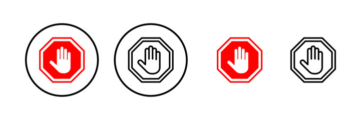 Stop icon vector illustration. stop road sign. hand stop sign and symbol. Do not enter stop red sign with hand