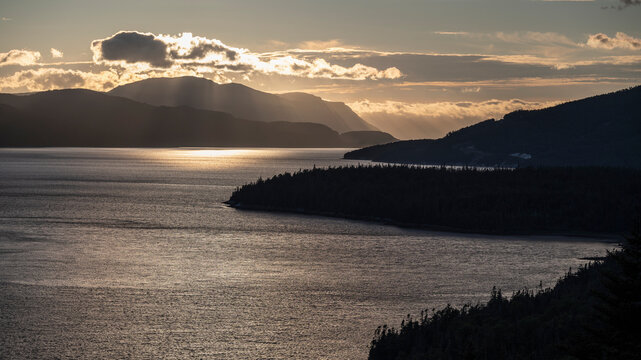 Canada, Labrador, Newfoundland, Scenic View Across Bay To Gros Morne National Park