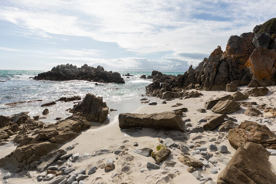 South Africa, Gansbaai, View of rocky coast at sunny day