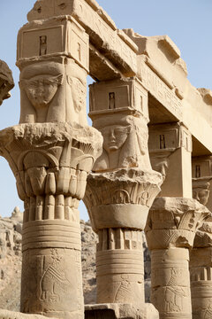 Egypt, Island of Philea, Columns at Temple of Isis