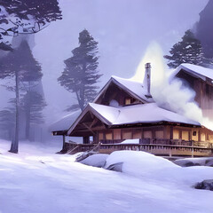 Naklejka premium winter landscape with house