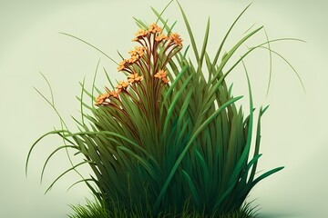 Naklejka na ściany i meble Clump Of Flower Grass In Cartoon Style