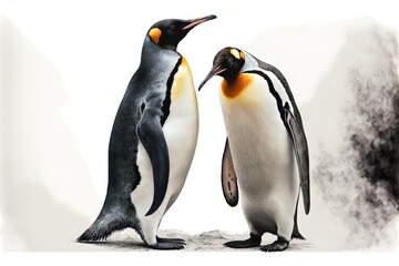 Fototapeta na wymiar Two Penguins On White