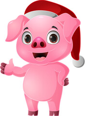 Obraz na płótnie Canvas Cute pig cartoon wearing santa hat waving hand