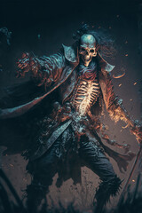 Fototapeta premium Pirate Skeleton Warrior, Fantasy Skel, Concept Art, Character Art, Skeleton Background, Digital Illustration