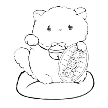recommend clip art: イラスト素材:右手をあげた千万両の招き猫(線画)