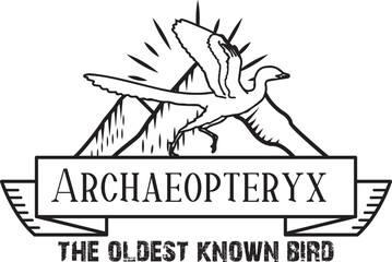 Archaeopteryx lithographica prehistoric Jurassic ancient bird feathered dinosaur the oldest known bird line art minimalism badge