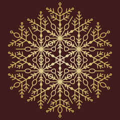 Round vector snowflake. Abstract winter brown and golden ornament. Pattern with snowflake