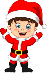 Cartoon little boy wear santa costume posing