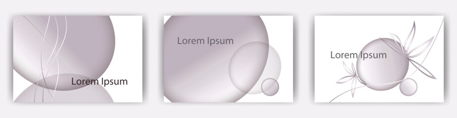 花と円をシンプルに線とグラデーションで表現した　ベクターイラストテンプレートセット　結婚式の招待状、セミナー、名刺やポストカード、表紙などに使えそうな、シンプルなデザイン　グラフィック背景　背景/壁紙