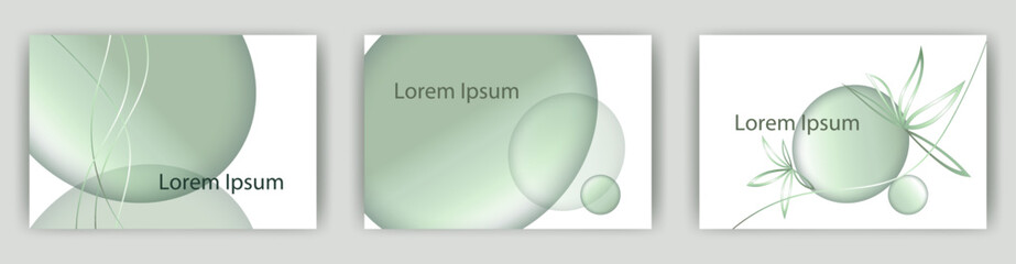 花と円をシンプルに線とグラデーションで表現した　ベクターイラストテンプレートセット　結婚式の招待状、セミナー、名刺やポストカード、表紙などに使えそうな、シンプルなデザイン　グラフィック背景　背景/壁紙