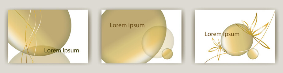 花と円をシンプルに線とグラデーションで表現した　ベクターイラストテンプレートセット　結婚式の招待状、セミナー、名刺やポストカード、表紙などに使えそうな、シンプルなデザイン　グラフィック背景　背景/壁紙