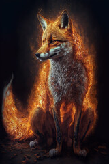 Fiery Fox, Fantasy Fox, Digital Illustration, Character Concept Art, Fox on Fire - obrazy, fototapety, plakaty