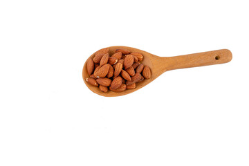 Spoon wooden with almonds seed isolated on transparent background

