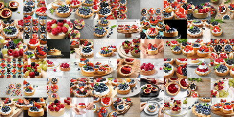 Fototapeta premium Collage with photos of different tasty tartlets