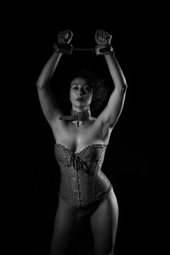 Slave woman in handcuffs
