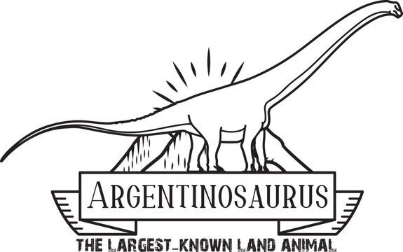 Argentinosaurus huinculensis prehistoric Cretaceous period ancient Argentine Lizard dinosaur largest-known land animal line art minimalism badge