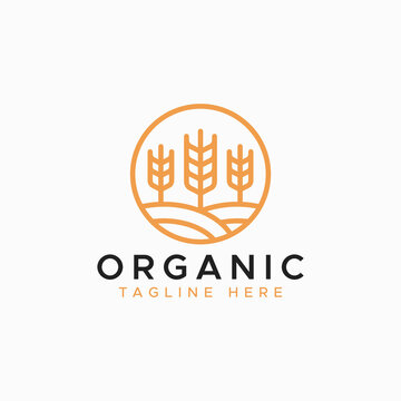 Organic Label for Flour, Bakery, Bread Business Product with Abstract Symbol Logo Wheat Field, Grain, Oat, Grass.