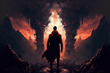 Fototapeta premium A Person Facing The Purgatory World Illustration.
