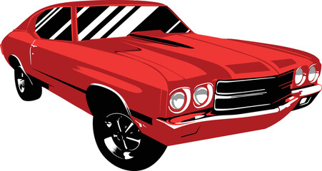 Cherry Red Muscle Car Vector Illustration