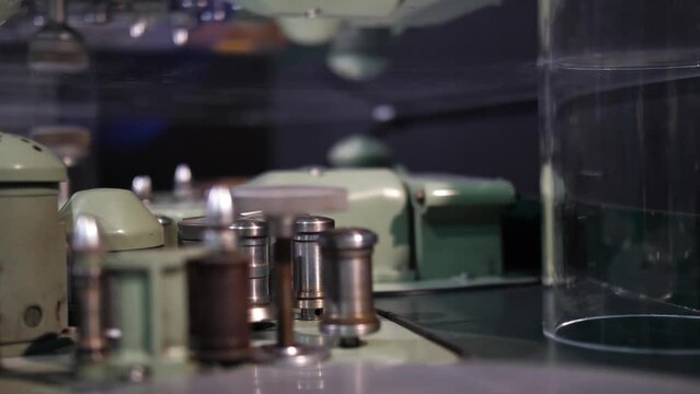 Moviola intricate parts of a old school editing film equipment
