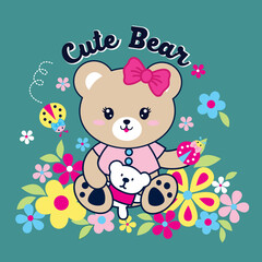 Obraz na płótnie Canvas cute bear cartoon with lovely flower vector