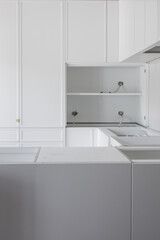 Kitchen renovation white cabinets build design diy modern sleek 