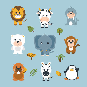 Cute Safari Animal Illustration Vector Set