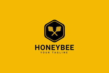 Naklejka premium Hexagonal Bee Honey Logo Vector Icon Illustration