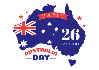 Obraz na płótnie Canvas Happy Australia Day Observed Every Year on January 26th with Flags and Map to Diversity of Peoples in Flat Cartoon Hand Drawn Template Illustration