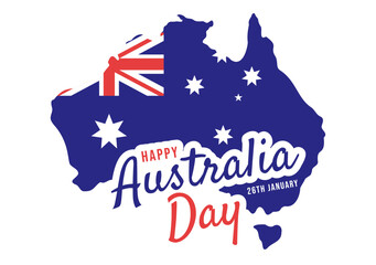 Obraz na płótnie Canvas Happy Australia Day Observed Every Year on January 26th with Flags and Map to Diversity of Peoples in Flat Cartoon Hand Drawn Template Illustration
