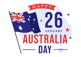 Happy Australia Day Observed Every Year on January 26th with Flags and Map to Diversity of Peoples in Flat Cartoon Hand Drawn Template Illustration