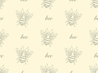Bee cartoon character seamless pattern on yellow background