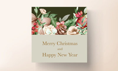 Beautiful watercolor floral Christmas card template