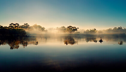 Beautiful australian morning with lake