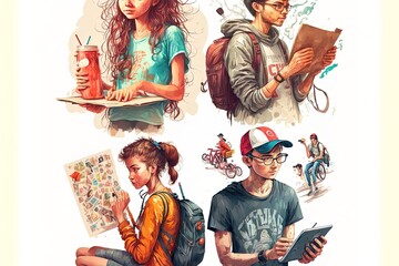 Illustration Of Young People Doing Different Actions