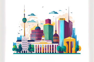 Naklejka premium Berlin Skyline On A White Background Flat 2D Illustrated Illustration Business Travel And Tourism Concept With Modern Buildings Image For Banner Or Website