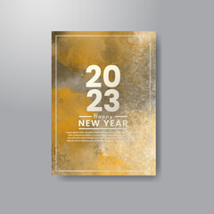 Happy new year 2023 card template with watercolor background