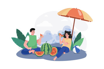 Obraz na płótnie Canvas People Eating Melon Illustration concept on white background