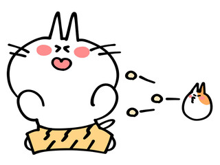 節分　逃げる鬼にゃんこと頬袋から豆を発射して豆まきするハムスターのイラスト素材